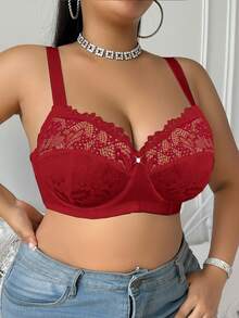 Divavoom Áo ngực có gọng phối ren size lớn, 1 cái - Đỏ - Xem 3