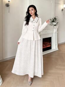 Modelyn Set 2 Potong Blus dan Rok Motif Polkadot Elegan untuk Wanita untuk Beraktivitas di Luar Rumah - Putih - View 5