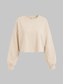 SHEIN Girlism Teen Girls Casual Versatile Solid Color Crew Neck Autumn Winter Sweatshirt - Apricot - View 3