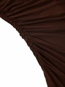Ellevyn Gaun Midi Elegan Wanita Warna Polos Kerah Tegak Lengan Panjang dengan Detail Kerut dan Potongan Pas Badan - Coffee Brown - View 7