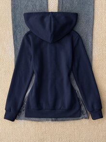 兒童青少年女孩休閒運動灰色小馬刺繡裝飾連帽開襟衛衣 秋冬款 - 藍色 - 查看 2
