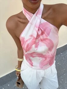 Lavishia 女款夏季橘色印花上衣 浪漫度假海灘穿搭 - 淺粉色 - 查看 3