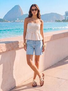 CAJUNI Women's Pleated Fashion Versatile Date & Travel Bandeau Top - Cream - View 5