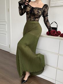 Modelyn Fashionable New Design Pleated Women's Skirt - Army Green - View 5