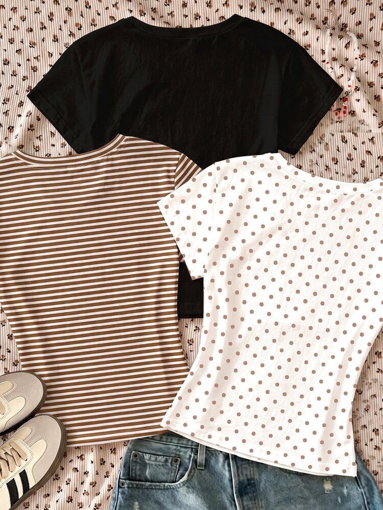 3PCS Tween Girls T-Shirts - White - View 3