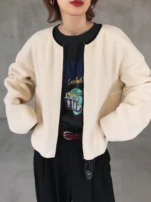 FRIFUL 女款舒適時尚拉鍊長袖口袋夾克，適合日常穿著，秋季款 - 杏色 - 查看 3