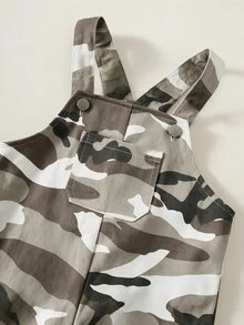 SHEIN 中性新生兒嬰兒男/女寶寶 100%純棉休閒時尚百搭迷彩牛仔吊帶褲連身褲工裝褲，男嬰服裝套裝，男嬰夏季穿搭，柔軟牛仔牛仔褲 - 彩色 - 查看 3