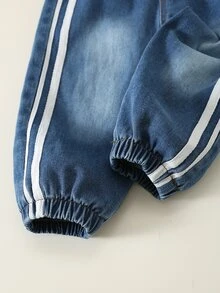 SHEIN 男女嬰兒/幼兒 2件組秋冬加厚抓絨時尚運動衫套裝，運動服，嬰兒冬季套裝，牛仔褲，丹寧，運動服 - 藍色 - 查看 6