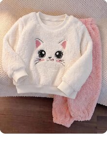 SHEIN 新生女嬰粉色可愛卡通圖案長袖秋冬上衣與鬆緊腰長褲套裝 - 彩色 - 查看 1
