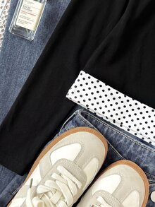 SHEIN 青少年女孩長袖 Polo 領休閒街頭風大學風上衣，黑白對比色，春夏秋冬新款返校穿搭 T-shirt - 黑與白 - 查看 5