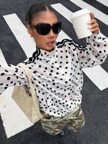Muchica 復古波點印花網紗半透明夾克 - 白色 - 查看 7