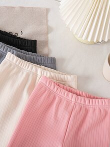 秋冬針織少女寬羅紋加厚複合面料杏色灰色粉色黑色純色4件套多件式穿搭極簡時尚百搭緊身褲套裝少女必備 - 彩色 - 查看 5