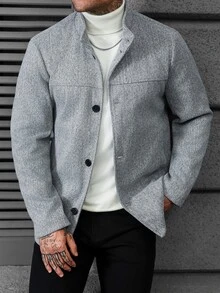 Manfinity CasualCool 男士灰色經典百搭商務通勤休閒居家舒適秋冬大衣 - 灰色 - 查看 6