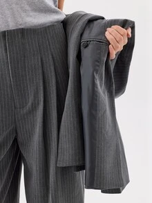 KÆRIA Hus Relaxed Single Breasted Blazer - Compact Tailoring - Charcoal Pinstripe - Elegant, Luxury - Dark Grey - View 6