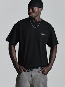 Musero Oversized Drop Shoulder Graphic Tshirt "If Nothing Changes"Crew Neck Autum Winter Essentials - Black - View 5