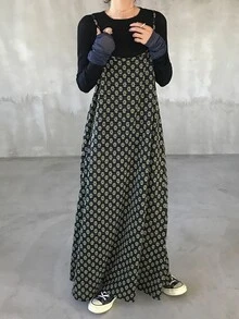DAZY Women's All-Over Print Casual Versatile Daily Wear Long Strap Dress - Black - View 1