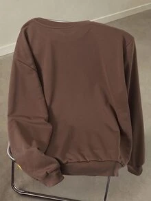 Betty Boop x SHEIN Men's Letter & Cartoon Print Casual Daily Long Sleeve Sweatshirt - Coffee Brown - View 2