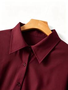 GlowEve CURVE Women's Solid Color Casual Loose Long Sleeve Shirt, Suitable For Daily Casual, Commuting, Office Fall - Burgundy - View 4
