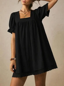 Freevana Women's Vintage Casual Romantic Bohemian Dress - Black - View 5
