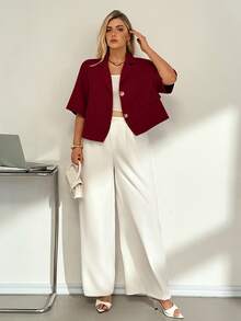 Auralis Plus Size Summer Casual Solid Color Blazer - Red - View 4