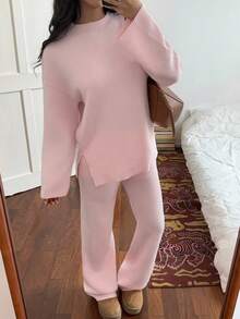 SHEIN Tween Girls Sweater Co-Ords Casual Sweet School Back-To-School,Spring,Autumn,Winter - Pink - View 7