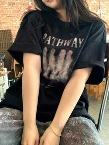 Dazy Plus Korean Style Round Neck Printed Short Sleeve Street Casual T-Shirt - Black - View 6