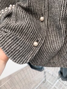 GlowEve CURVE Plus Size Women's Grey Mixed Texture Pearl Pocket Elegant Office Jacket, Suitable For Daily Outings, Commuting, Office - Black and White - View 6