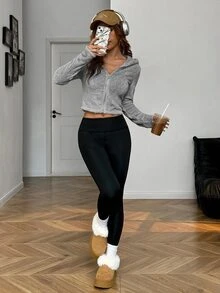 SHEIN EZwear 女款休閒舒適灰色連帽長袖外套 - 灰色 - 查看 6
