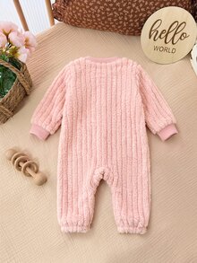 SHEIN Newborn Baby Cartoon Bear Design Plush Romper - Pink - View 4