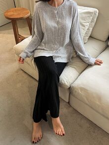 DAZY Women's Solid Color Long Sleeve Top And Pants Casual Daily Homewear Set - Grey - View 8