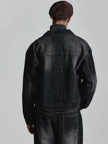 Musero Oversized Drop Shoulder Back Pleat And Rivet Denim Jacket Chest Pockets With Flaps And Press Studs Co Ord Jacket Only Autum Winter Essentials - Black - View 5