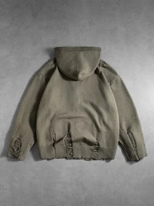 ROMWE MEN Men's Casual Zip-Up Hooded Cardigan, Versatile For Daily Wear And Travel - Army Green - View 2