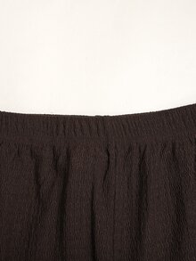 SHEIN 青少年女孩秋冬春季休閒時尚棕色針織紋理方領抽褶腰長袖T恤與長褲2件套，百搭日常穿著 - 棕色 - 查看 7