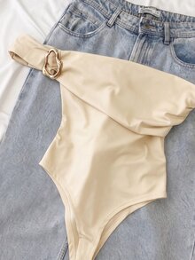 INAWLY Plus Size Sexy Fashion Metal Decor Bodysuit - Apricot - View 4