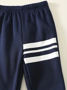 SHEIN 男女嬰幼兒 2件組 秋冬加厚抓絨內裡休閒時尚拼色拼接運動衫套裝，夾克套裝，棒球服套裝，嬰兒冬季套裝 - 藏蓝色 - 查看 6