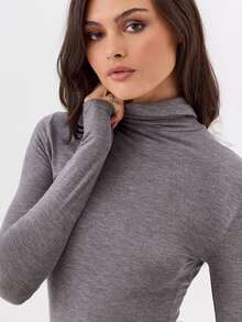 KÆRIA Hus Fitted Roll Neck Top - Comfort Stretch Contour - Heather Grey - Elegant, Casual, Layering, Workwear - Grey - View 7