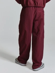 Musero Straight Leg Track Pants Elasticated Waist Binding Detail Co Ord Joggers Only Autum Winter Essentials - Burgundy - View 4