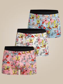 SpongeBob SquarePants | SHEIN Men's Cartoon Print Elastic Waist Casual Boxer Briefs - Multicolor - View 1