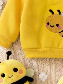 SHEIN Set Baju Bayi Perempuan: Sweatshirt Leher Bulat Rajut Motif Lebah Lucu dan Legging Pinggang Elastis 2 Potong - MultiWarna - View 5
