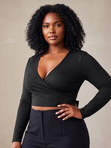 SHEIN Core Rhythm Plus Size Women's One-Piece Solid Black Sports Tank Top With Back Tie - Black - View 1