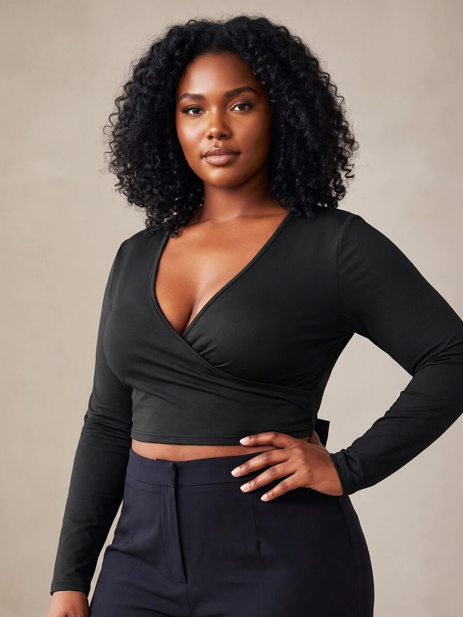 SHEIN Core Rhythm Plus Size Women's One-Piece Solid Black Sports Tank Top With Back Tie - Black - View 1