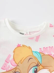 LOONEY TUNES X SHEIN Young Girl Cartoon Print T-Shirt And Shorts Set - Pink - View 3
