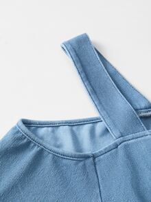 GlowEve Gaun Denim Model Wrap Bahu Terbuka Kasual Musim Panas untuk Wanita - Biru - View 3