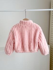 SHEIN 女嬰毛茸茸卡通熊外套 秋冬款 - 粉色 - 查看 11