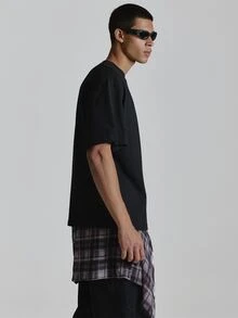 Musero Oversized Drop Shoulder Tshirt "No Hard Feelings"Graphic Print Crew Neckline Autum Winter Essentials - Black - View 4