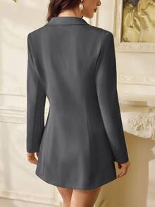 Vintamour Women's Elegant Commuter Jacket Dress Suit Set - Dark Grey - View 3