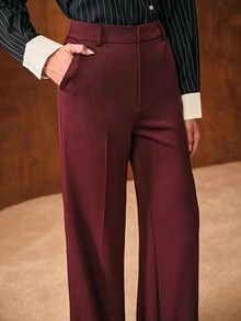 MOTF PREMIUM WOMEN'S SPRING/AUTUMN VINTAGE ELEGANT OFFICE COMMUTE HIGH-WAIST SLIM FIT TALL-LOOKING LONG FLARED SUIT PANTS - Maroon - View 5