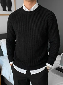 DAZY Sweater Pria Lengan Panjang Ketat Kerah Tinggi Warna Hitam Musim Gugur/Dingin - Hitam - View 4