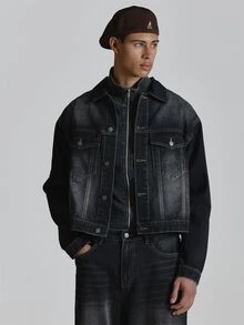 Musero Oversized Drop Shoulder Back Pleat And Rivet Denim Jacket Chest Pockets With Flaps And Press Studs Co Ord Jacket Only Autum Winter Essentials - Black - View 2