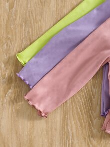 SHEIN 女童少女 3件組 針織素色荷葉領修身T恤 - 彩色 - 查看 4